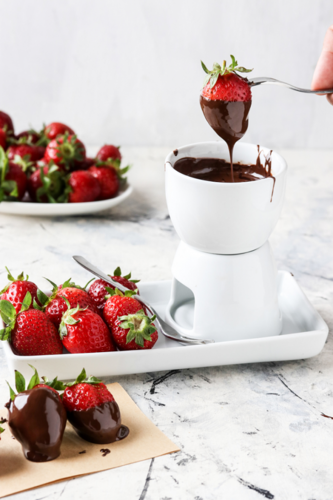 Vegan Chocolate Fondue - Decadent and dairy-free! Simple to make for a fun interactive family dessert or date night experience at home.