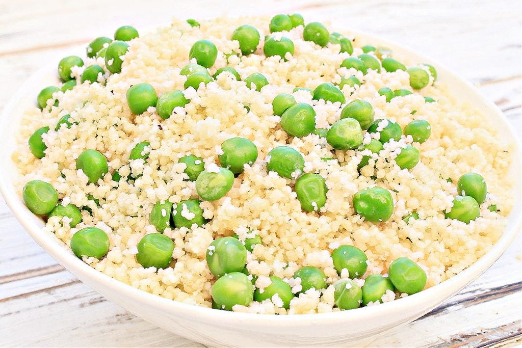Couscous and Peas ~ This straightforward pasta side dish is practically effortless to make. Ready in 10 minutes or less!