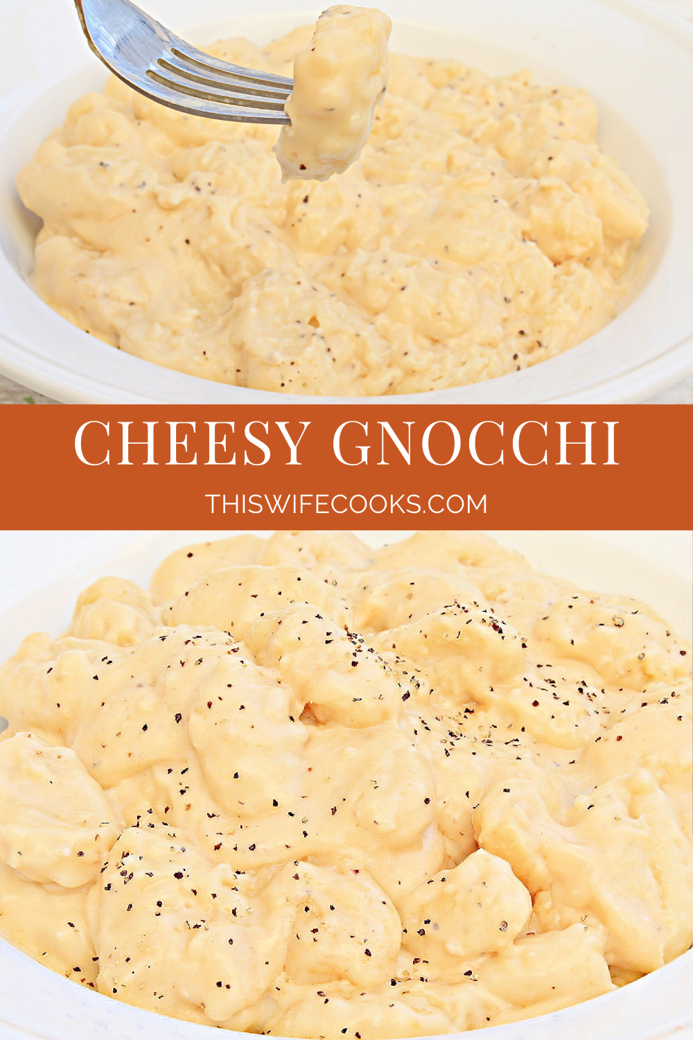 Cheesy Gnocchi ~ This dairy-free variation on mac and cheese is rich, creamy, and pure comfort food! Ready to serve in 20 minutes or less. via @thiswifecooks