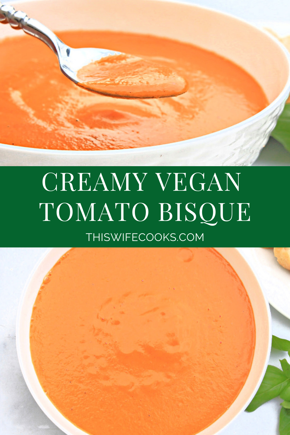 Vegan Tomato Bisque ~ This luscious tomato soup is easy to make with only a handful of ingredients and ready to serve in under 20 minutes! via @thiswifecooks