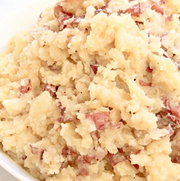 Close-up of red-skinned olive oil mashed potatoes