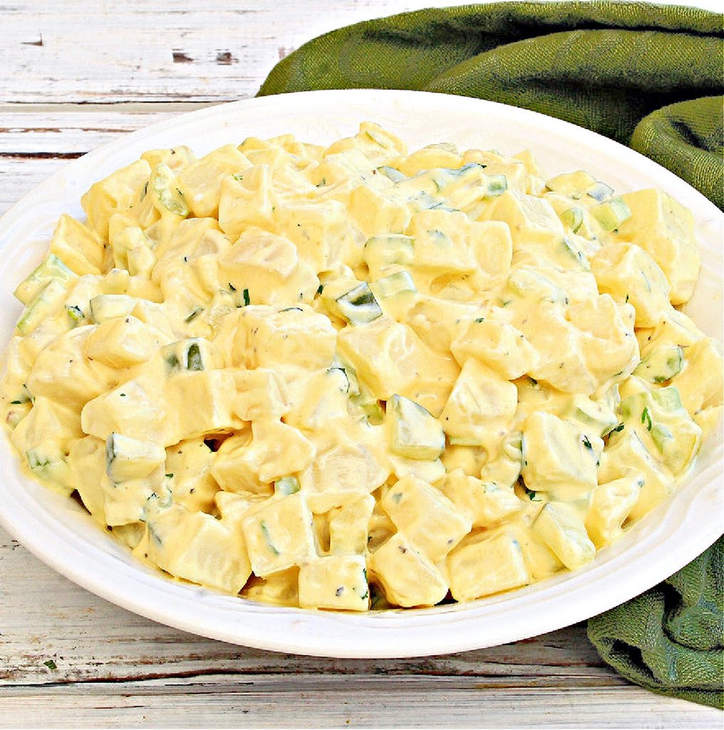 vegan american potato salad with green napkin