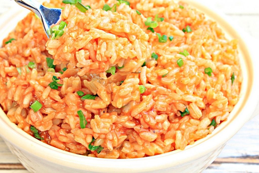 BBQ Cheesy Rice on fork