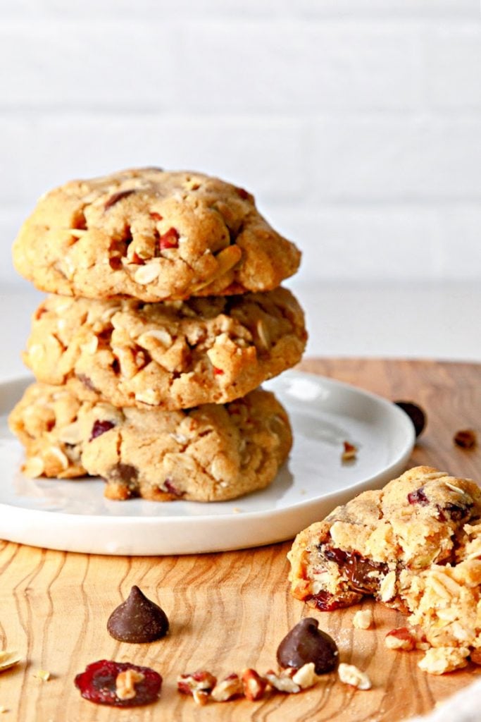 Baked Trail Mix Cookies on a plate.