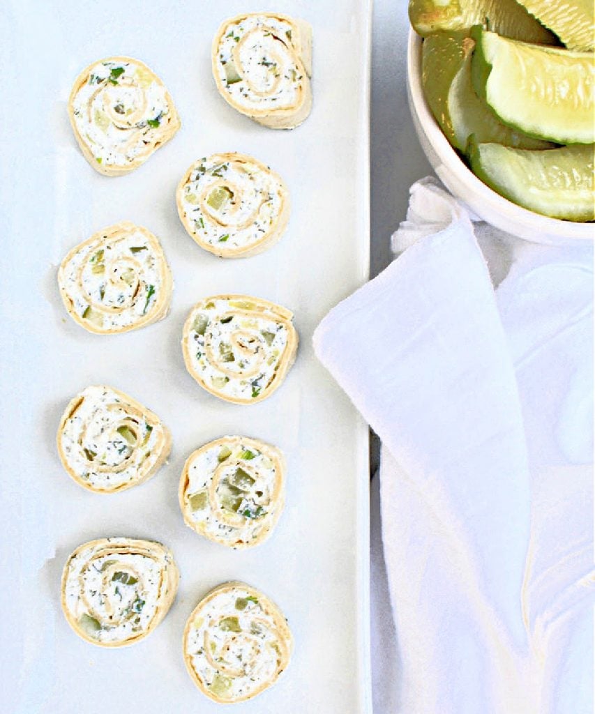 Dill Pickle Pinwheels ~ A classic party food perfect for all types of gatherings! 6 simple ingredients and 20 minutes are all you need!