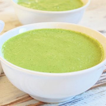 Green Gazpacho is an easy chilled soup that shines with garden-fresh flavors! This soup is light, healthy, & so refreshing on a hot day!