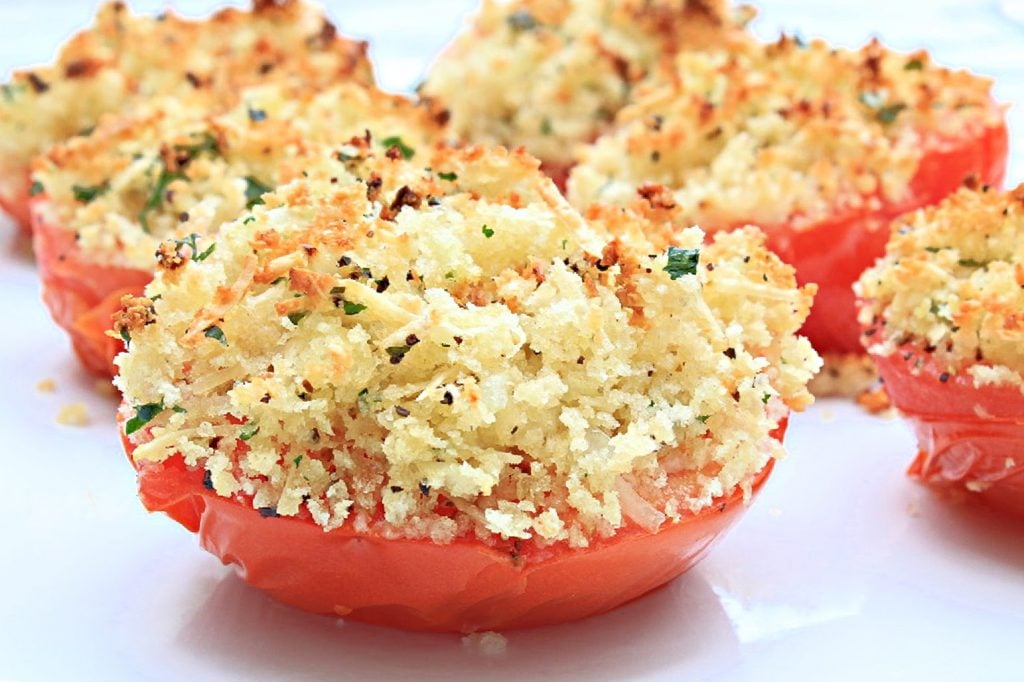 Baked Tomatoes ~ Vine-ripened tomatoes stuffed with savory deliciousness for a quick Italian-style side dish or light meal!
