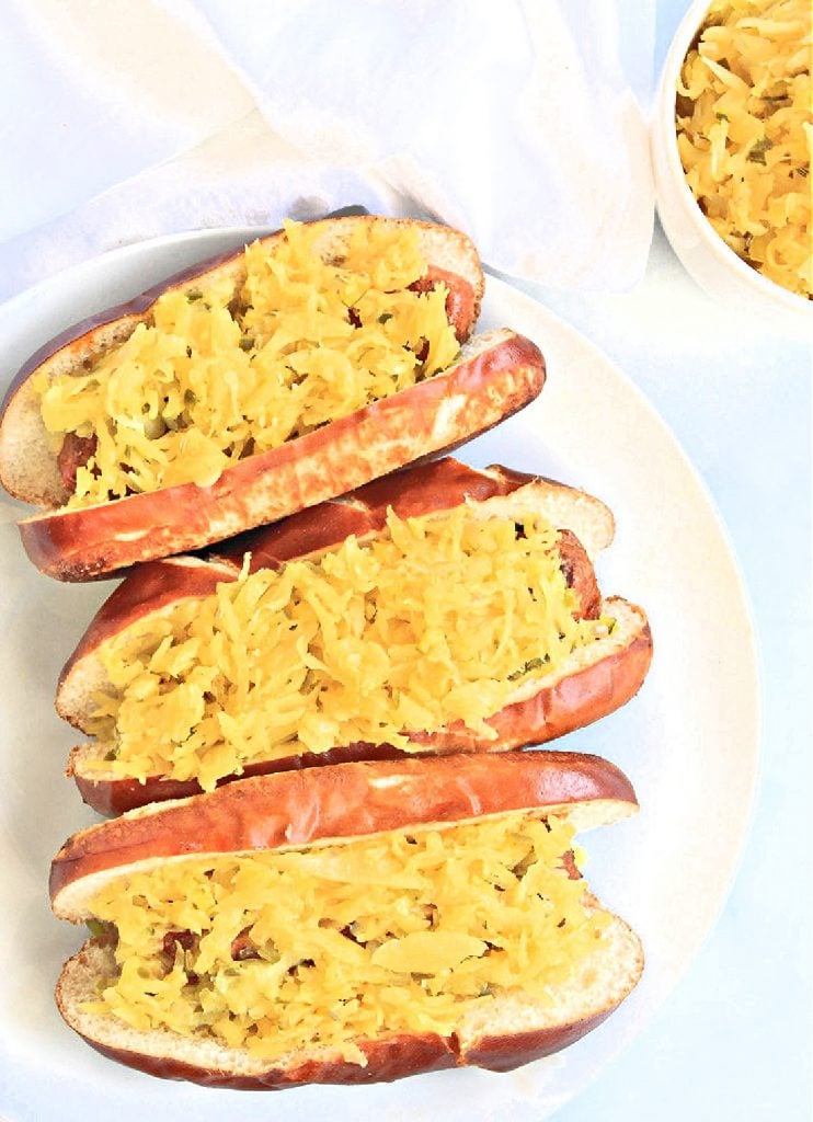 Sauerkraut Hot Dog Topping ~ 5 simple ingredients and 5 minutes are all you need for this quick and easy recipe!