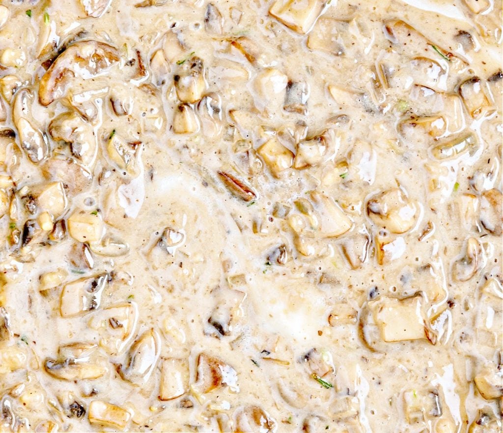 Close-up of mushroom gravy.