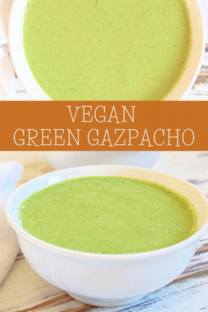 Green Gazpacho is an easy chilled soup that shines with garden-fresh flavors! This soup is light, healthy, & so refreshing on a hot day!