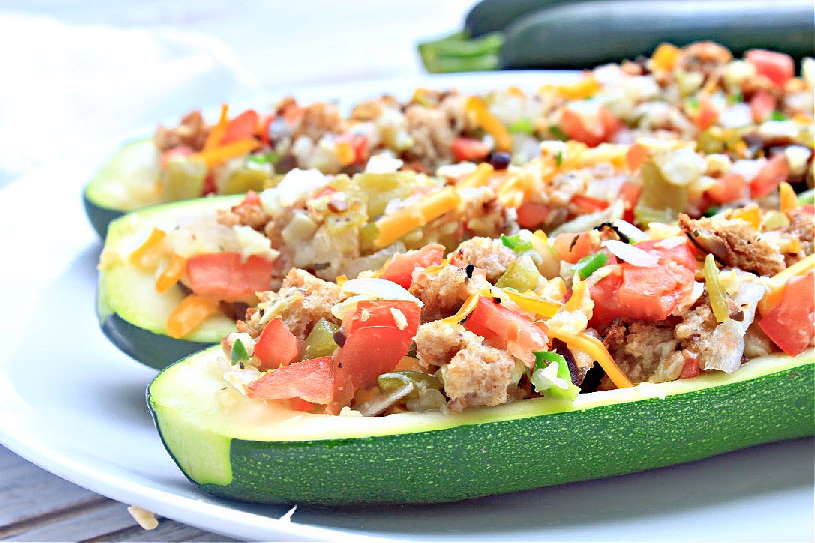 Baked Zucchini Boats ~ Vegan Recipe ~ This Wife Cooks™