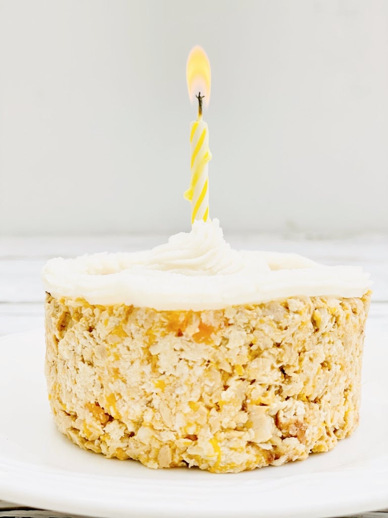Birthday Cake For Your Cat ~ 4 simple ingredients are all you needed for a plant-based treat filled with your cat's favorite meaty flavors!