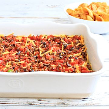 Vegan Tex Mex Dip ~ A classic party dip made with seven layers of dairy-free Tex Mex flavors! Serve this easy and colorful appetizer with corn chips and watch it disappear!