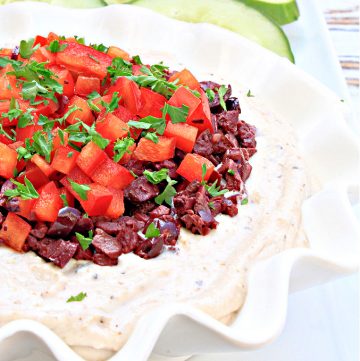 Vegan Whipped Feta Dip ~ Serve this quick and easy Mediterranean-style dip with fresh veggies and pita chips for a quick and easy appetizer your guests will love!