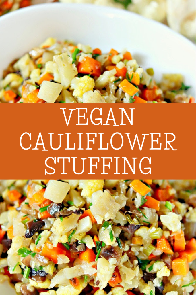 Vegan Cauliflower Stuffing ~ Your low carb and gluten free guests will love this savory alternative to bread-based stuffings!