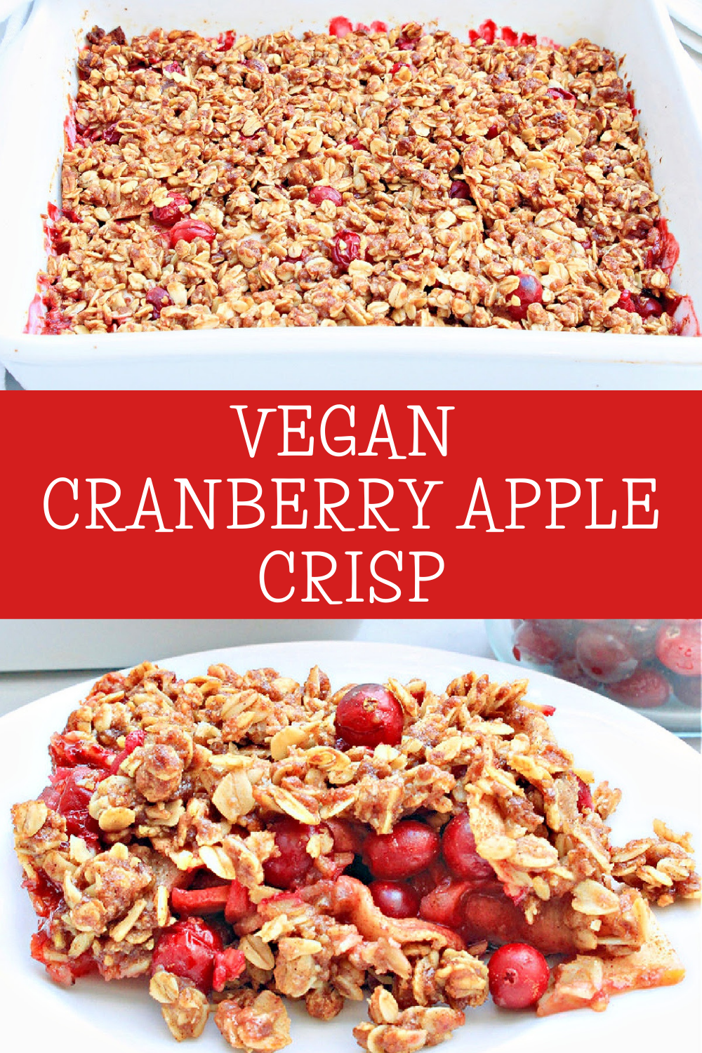 Cranberry Apple Crisp ~ You'll love this easy dessert that celebrates the flavors of fall with sweet apples, tart cranberries, seasonal spices, and a buttery oat topping! via @thiswifecooks