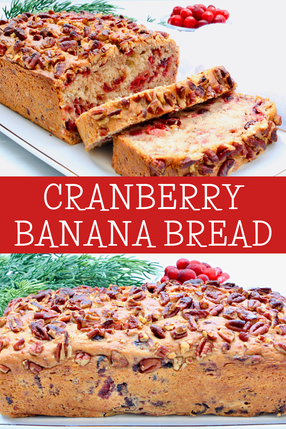 Cranberry Banana Bread ~ A festive and flavorful spin on classic banana bread and a great way to use leftover cranberry sauce! via @thiswifecooks