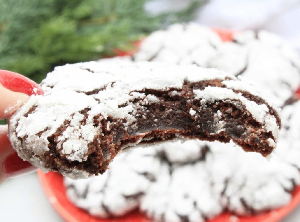 Dark Chocolate Crinkle Cookies ~ These classic Christmas cookies are soft, rich, and sweet with fudgy centers and layers of powdered sugar. Perfect for holiday snacking!