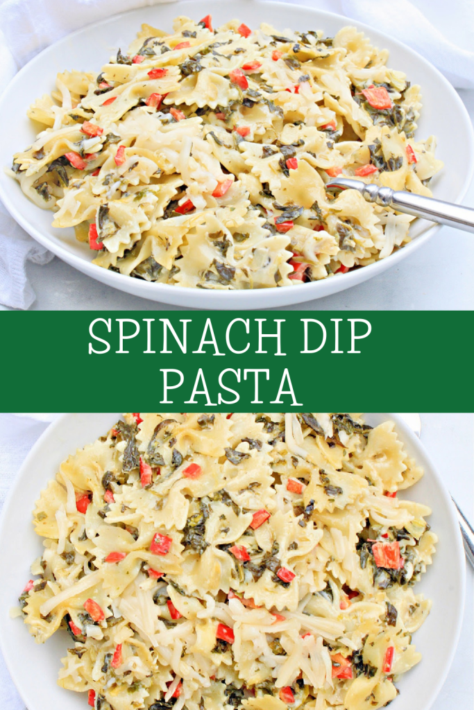 Spinach Dip Pasta ~ The spinach dip flavor you love in an easy pasta bake. Perfect for turning leftover spinach dip into a whole new meal!