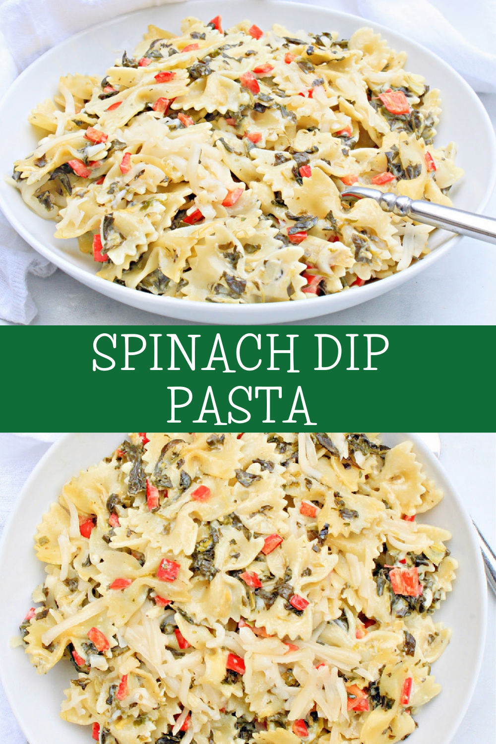 Spinach Dip Pasta ~ All the spinach dip flavor you love in an easy pasta bake. Perfect for turning leftover spinach dip into a whole new meal! via @thiswifecooks