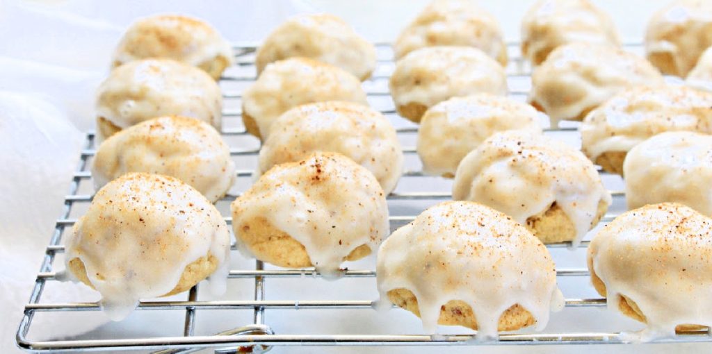 Eggnog Cookies ~ Soft cake-like Christmas cookies made with dairy-free 'nog, festive spices of the season, and a sweet sugar glaze!