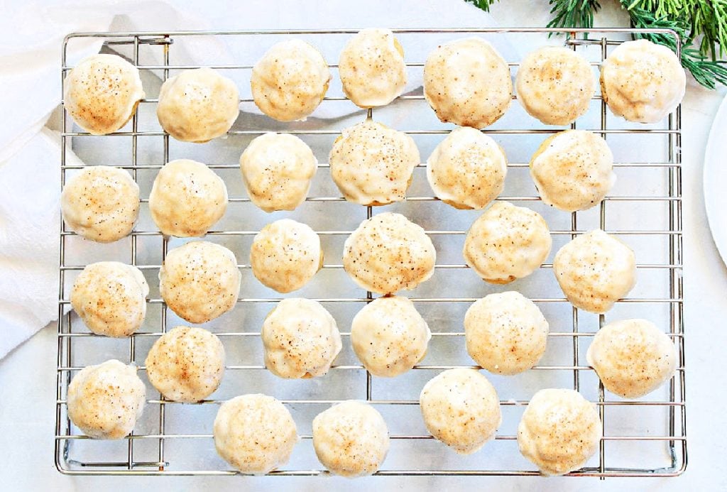 Eggnog Cookies ~ Soft cake-like Christmas cookies made with dairy-free 'nog, festive spices of the season, and a sweet sugar glaze!