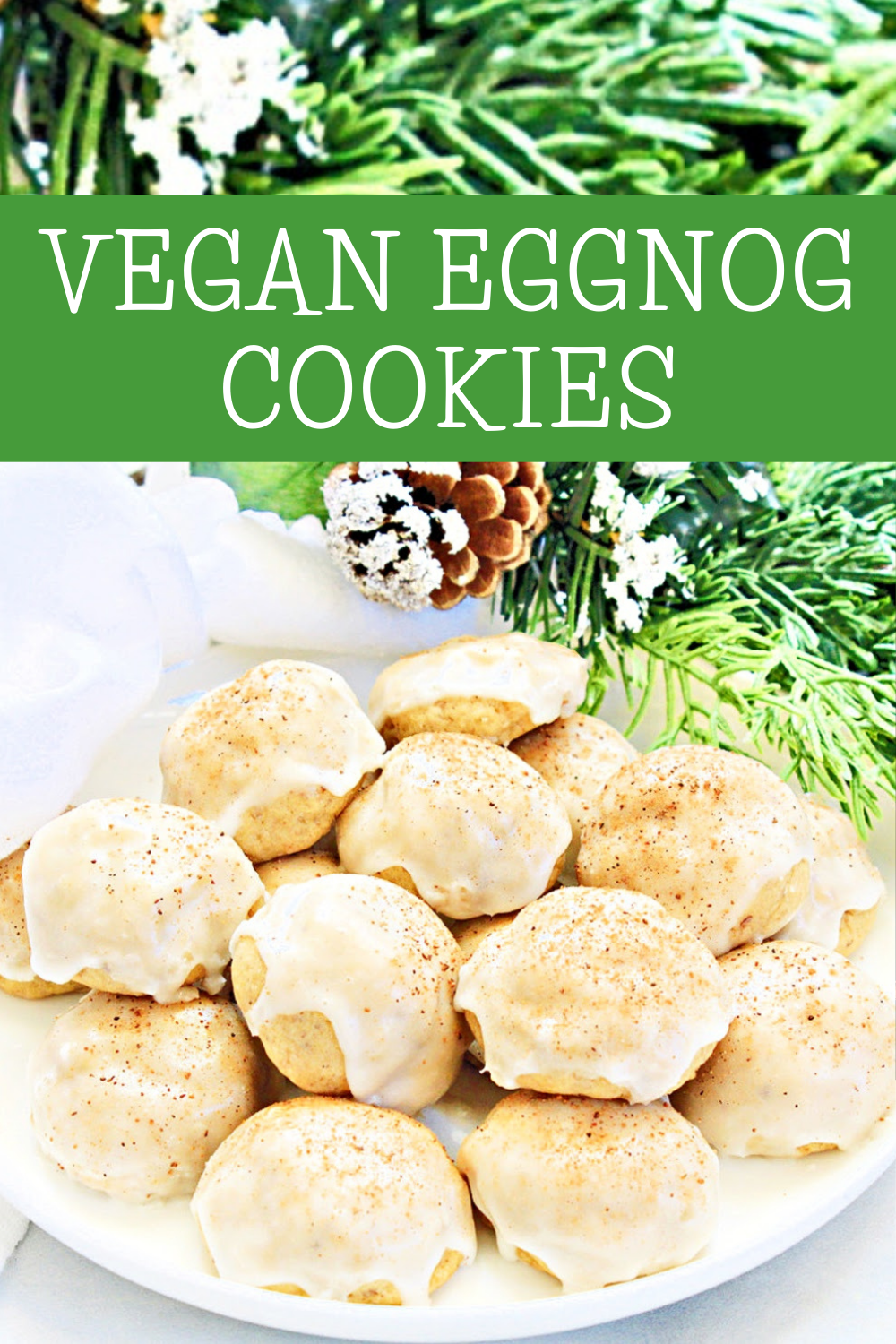 Eggnog Cookies ~ Soft cake-like Christmas cookies made with dairy-free 'nog, festive spices of the season, and a sweet sugar glaze! via @thiswifecooks