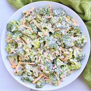 Broccoli Salad ~ A creamy and crunchy, simple and classic, broccoli salad with homemade dairy-freee ranch dressing. Minimal prep and no cooking required!