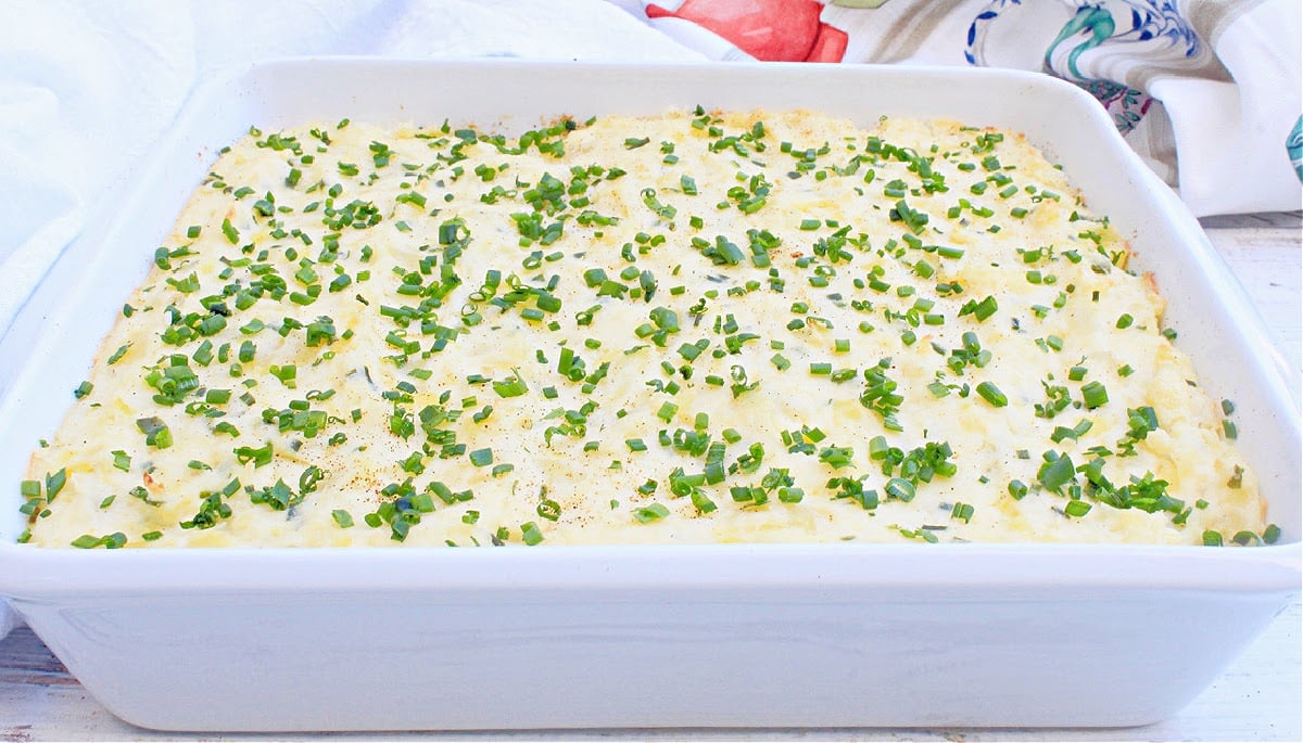 Mashed Potato Casserole ~ A hearty and rustic potato casserole inspired by traditional Irish flavors! Perfect for St. Patrick's Day!