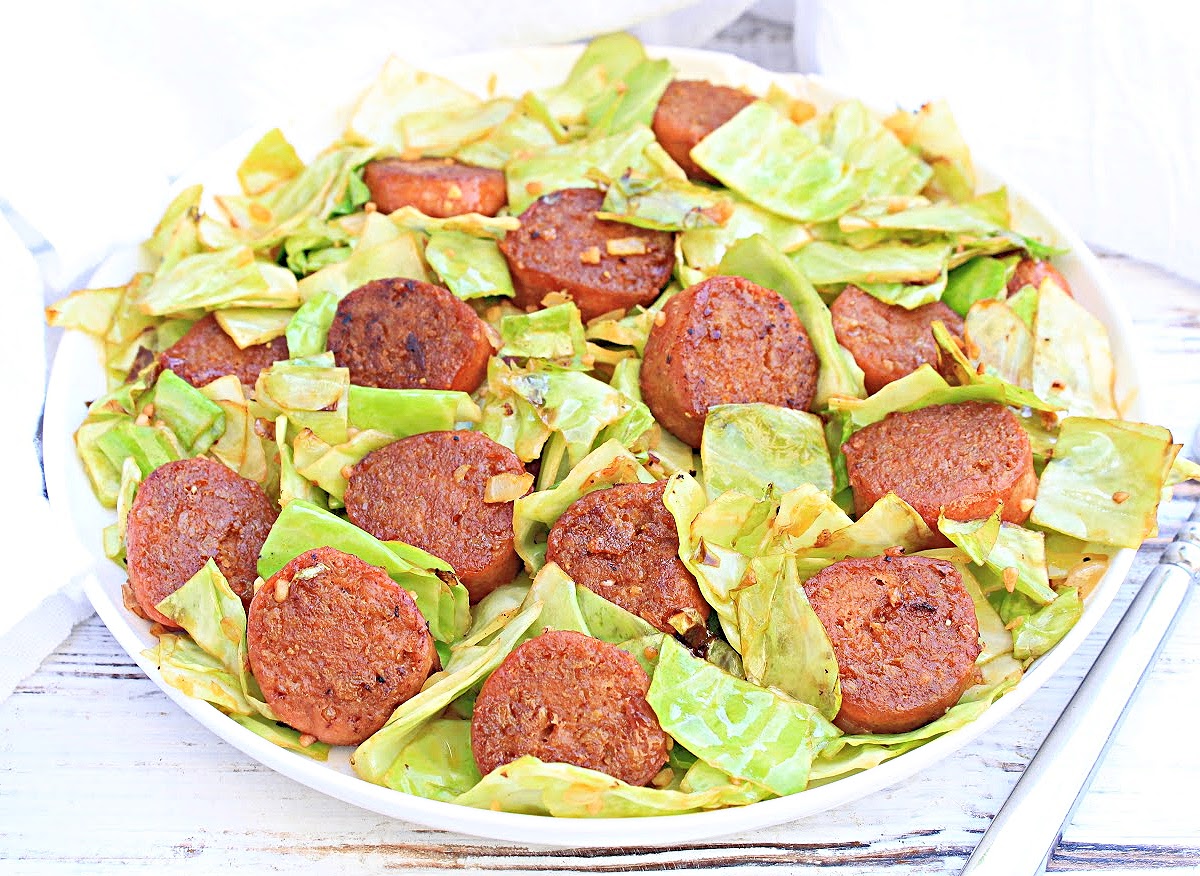 Cabbage and Sausage ~ SImple ingredients deliver big flavors in this easy one-skillet meal! Ready to serve in 15 minutes!