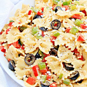 Bell Pepper Pasta Salad ~ Easy Greek-style pasta made with simple ingredients and ready to serve in 30 minutes or less!