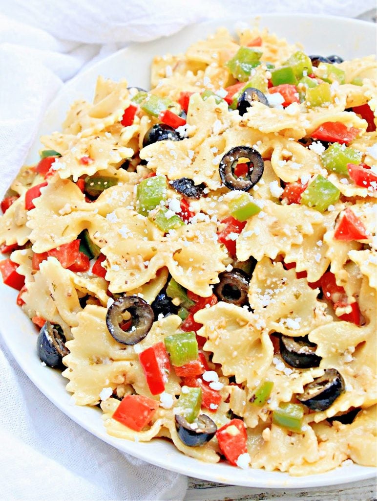 Bell Pepper Pasta Salad ~ Easy Greek-style pasta made with simple ingredients and ready to serve in 30 minutes or less!