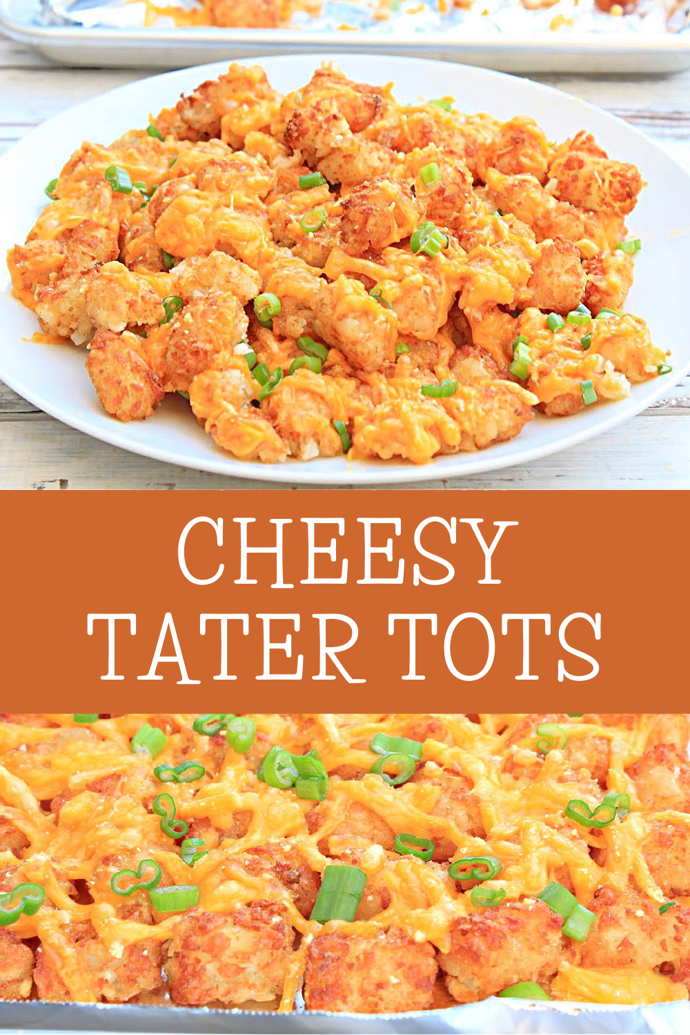 Cheesy Tater Tots ~ Crispy tater tots smothered in shredded cheddar cheese and topped with scallions. The perfect late-night snack indulgence!  via @thiswifecooks