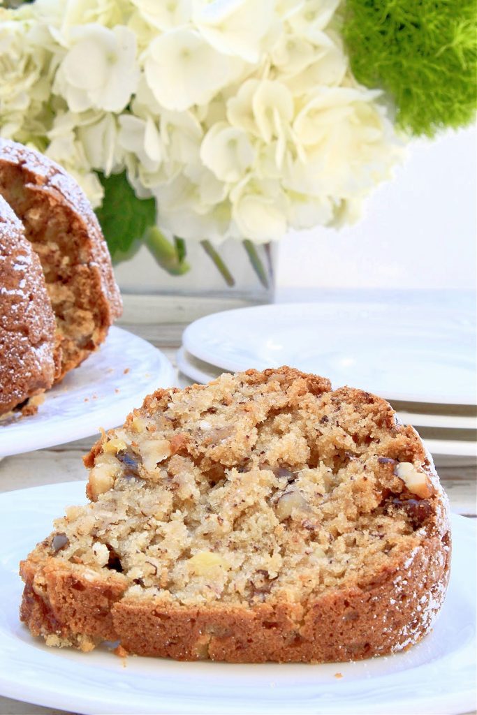 Banana Bundt Cake ~ Easy to whip up with ripe bananas and simple pantry ingredients. Enjoy this snack cake with a hot cup of coffee or tea!