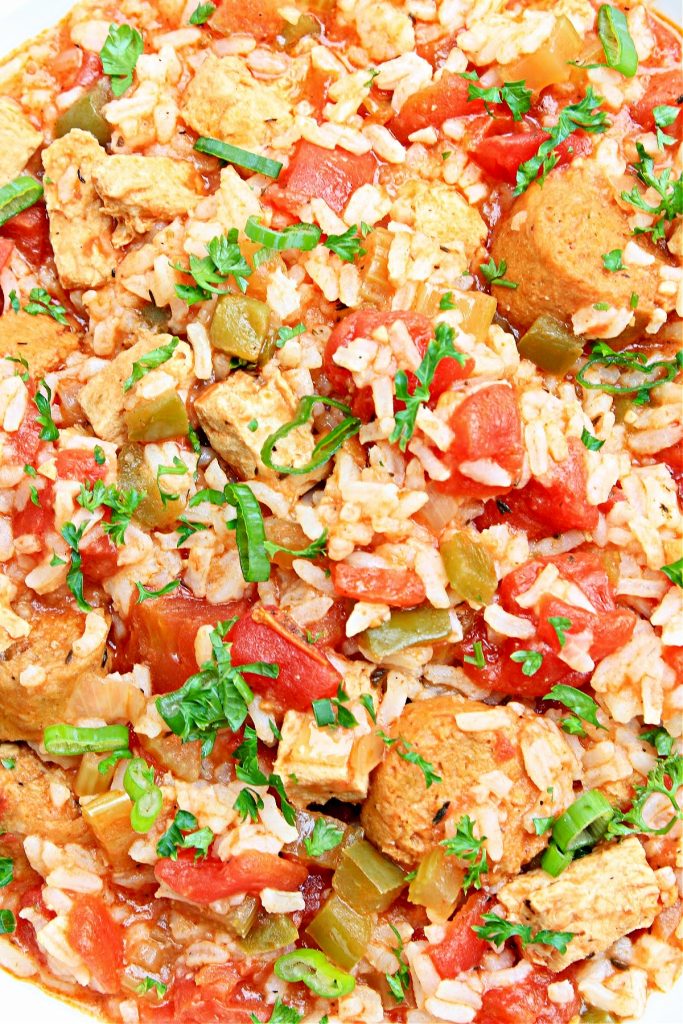 Vegan Jambalaya ~ Slow-cooked Creole jambalaya made with plant-based ingredients and packed with big and bold flavors of the Louisiana classic!