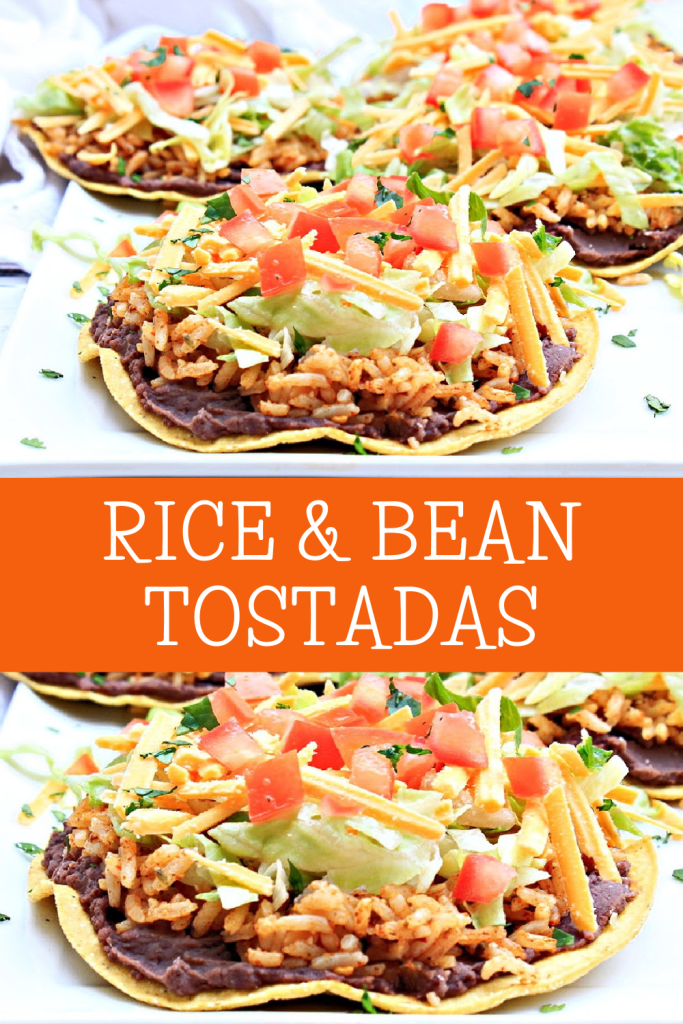 Rice and Bean Tostadas ~ Layers of Tex-Mex toppings on crisp tortilla shells. Kids and adults love this easy and simple handheld dinner!
