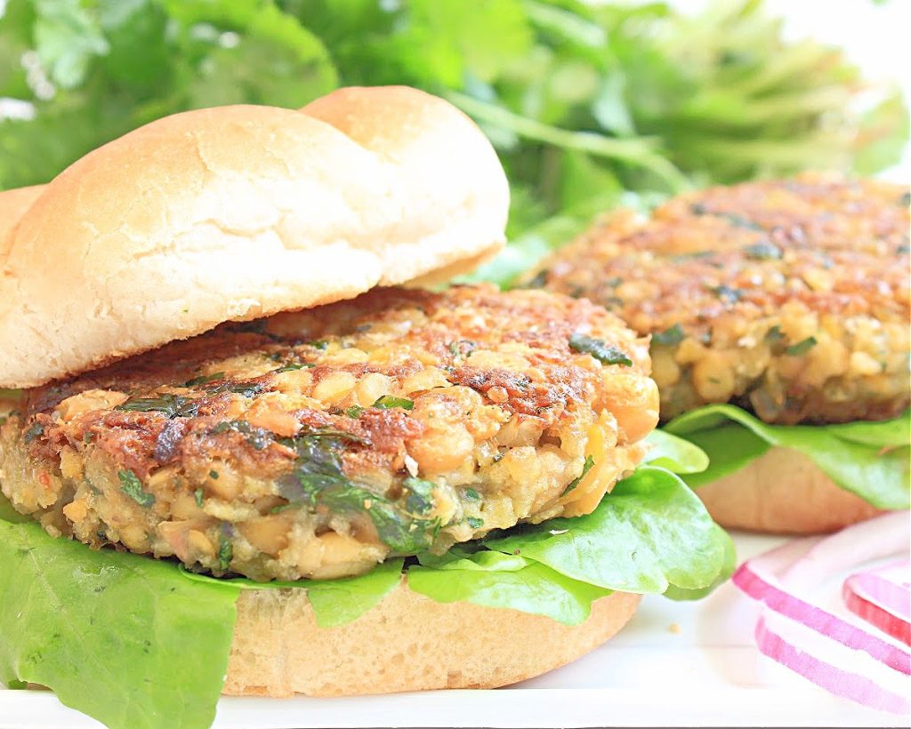 Chickpea Burgers ~ These vegan veggie burgers are quick and easy to make with simple ingredients. Ready to serve in 20 minutes!