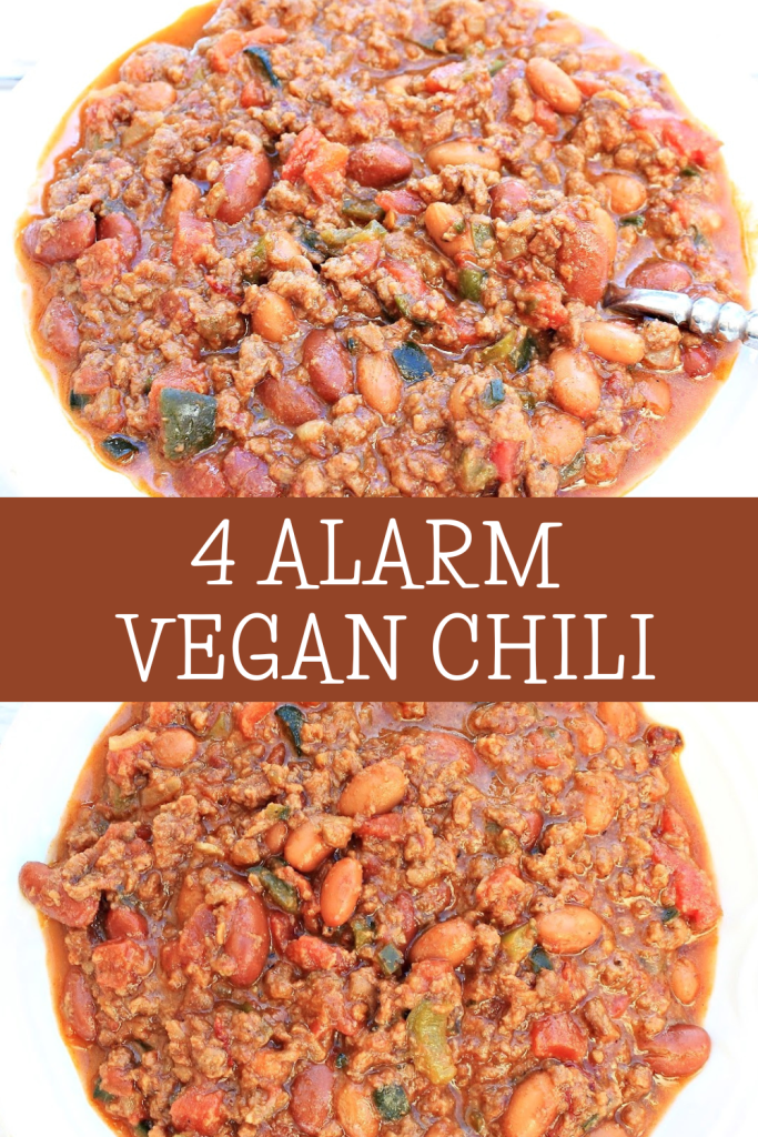 4 Alarm Vegan Chili ~ Serve this easy and hearty one-pot meal with a side of homemade cornbread and dinner is done!