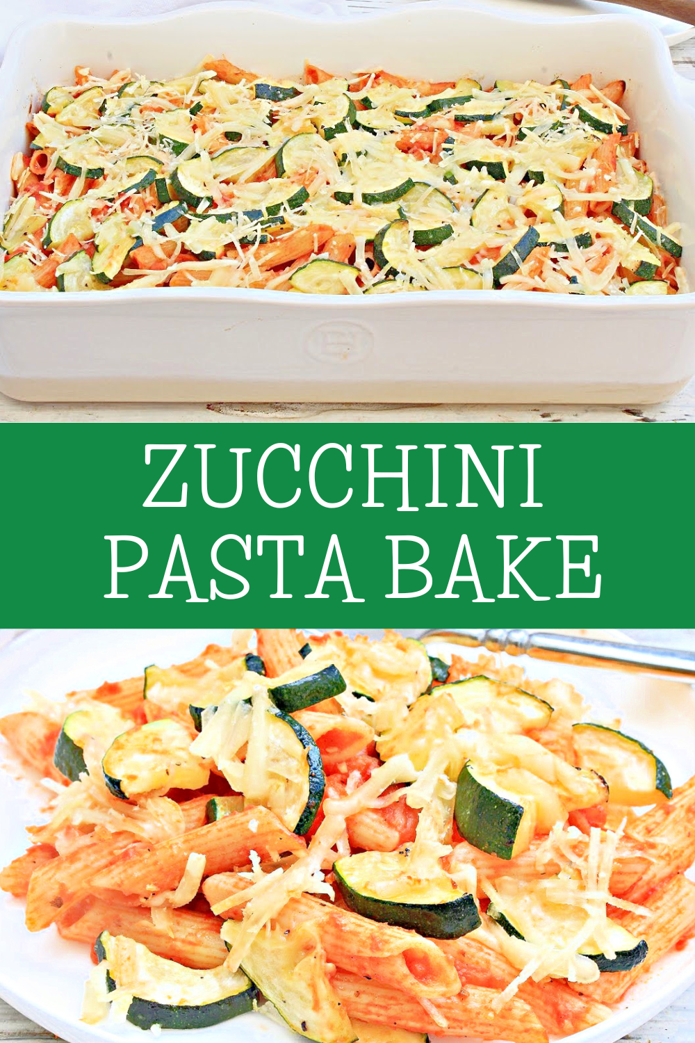 Zucchini Pasta Bake ~ This no-fuss comfort food casserole is perfect for busy weeknights or lazy Sunday dinner! via @thiswifecooks
