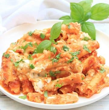 Slow Cooker Baked Ziti ~ Creamy, cheesy, and delicious! This one-pot comfort food classic is easy to make with simple ingredients.