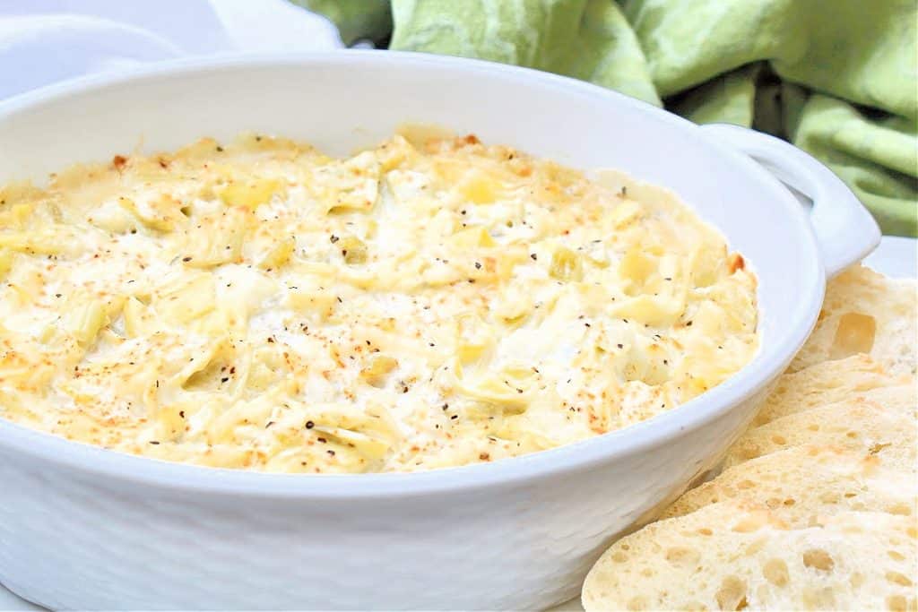 Green Chile Artichoke Dip ~ This classic hot artichoke dip is packed with vibrant, tangy flavors and so easy to make!