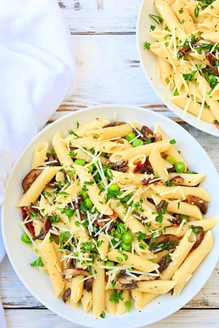 Pasta with Mushrooms and Peas Vegan Recipe This Wife Cooks™