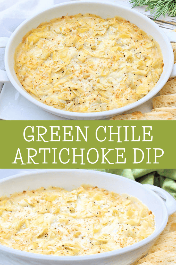 Green Chile Artichoke Dip ~ This classic hot artichoke dip is packed with vibrant, tangy flavors and so easy to make!