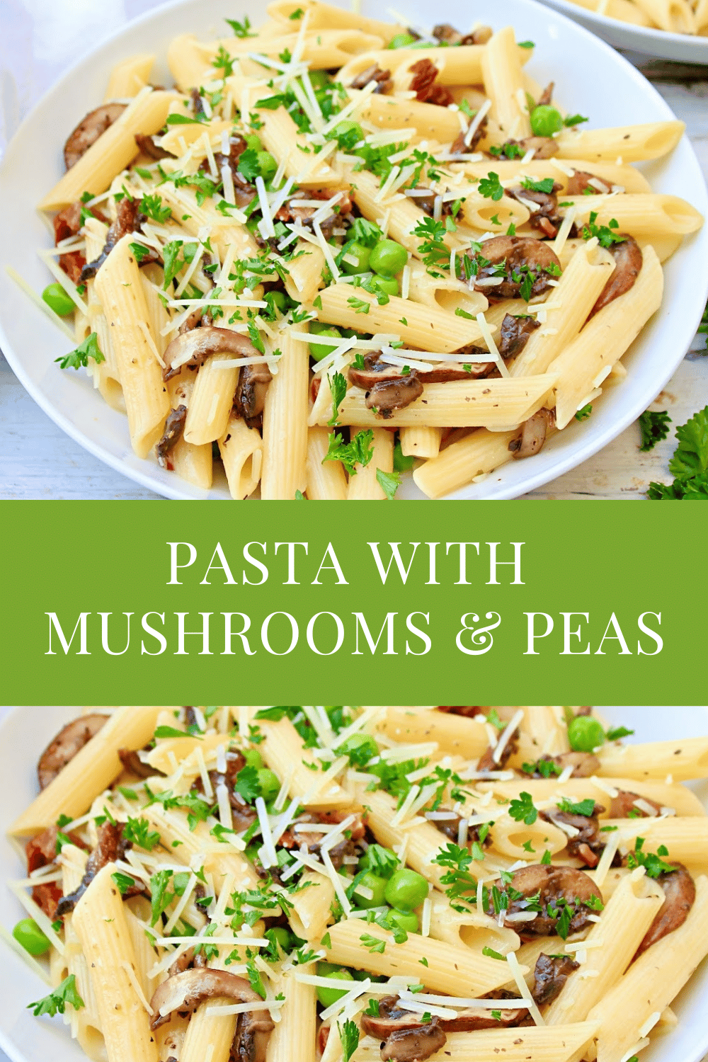 Pasta with Mushrooms and Peas ~ This rich and creamy one-pot pasta dinner is easy to make and loaded with savory flavors!  via @thiswifecooks