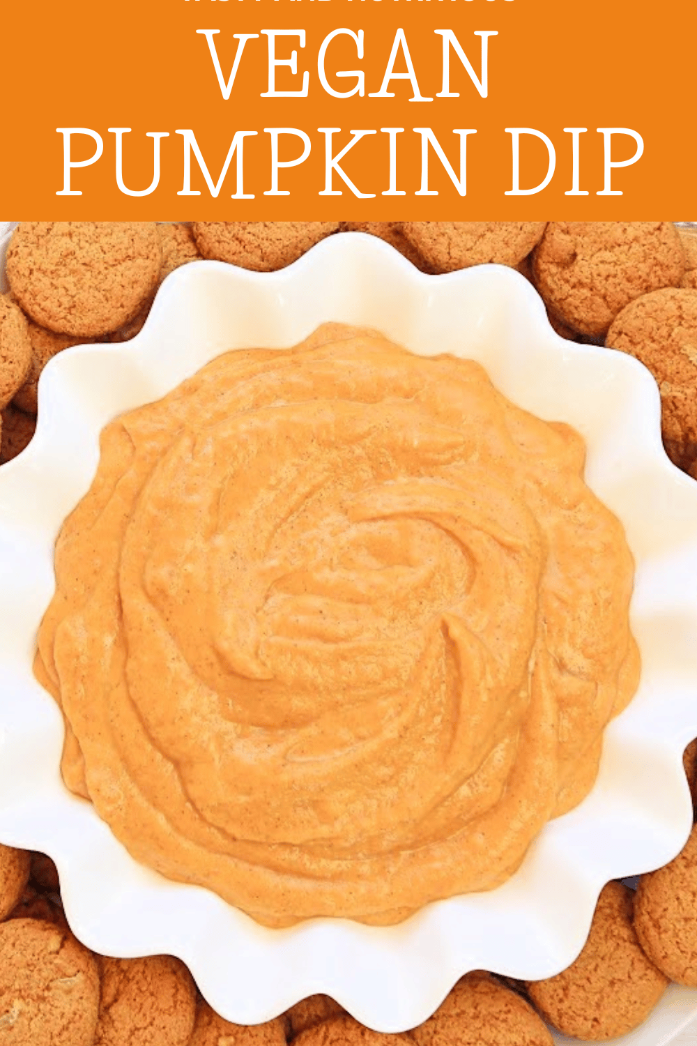 Pumpkin Dip ~ Vegan Recipe ~ All the pumpkin pie flavor you love in an easy and creamy no-bake dip! Perfect for Halloween and Thanksgiving! via @thiswifecooks