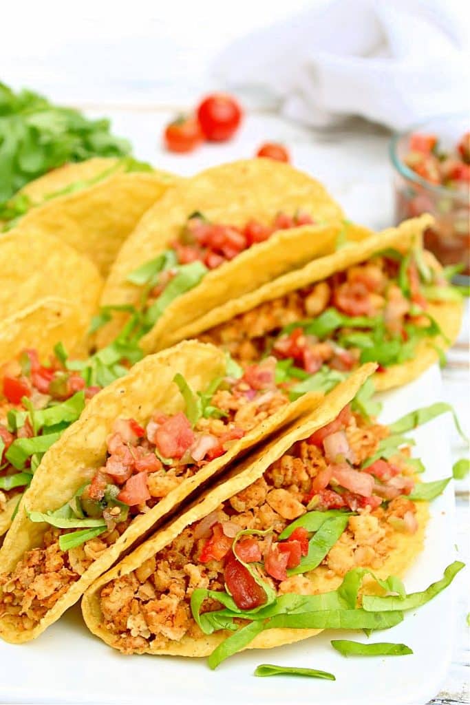 Chickpea Tacos ~ Smashed chickpea tacos are quick, easy, and seasoned with classic taco flavor! Ready to serve in 15 minutes!