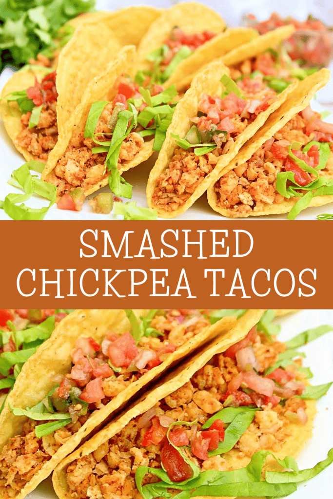 Chickpea Tacos ~ Smashed chickpea tacos are quick, easy, and seasoned with classic taco flavor! Ready to serve in 15 minutes!