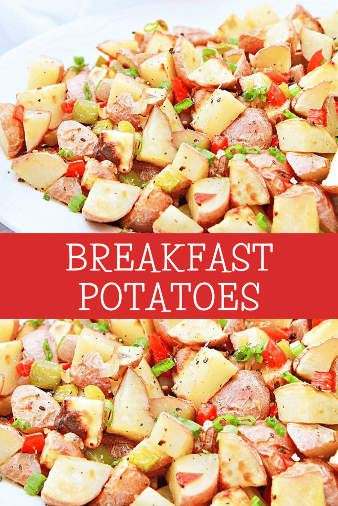 Breakfast Potatoes ~ Oven-roasted red potatoes with bell peppers and simple seasonings are an easy, flavorful, and budget-friendly side dish any time of day!