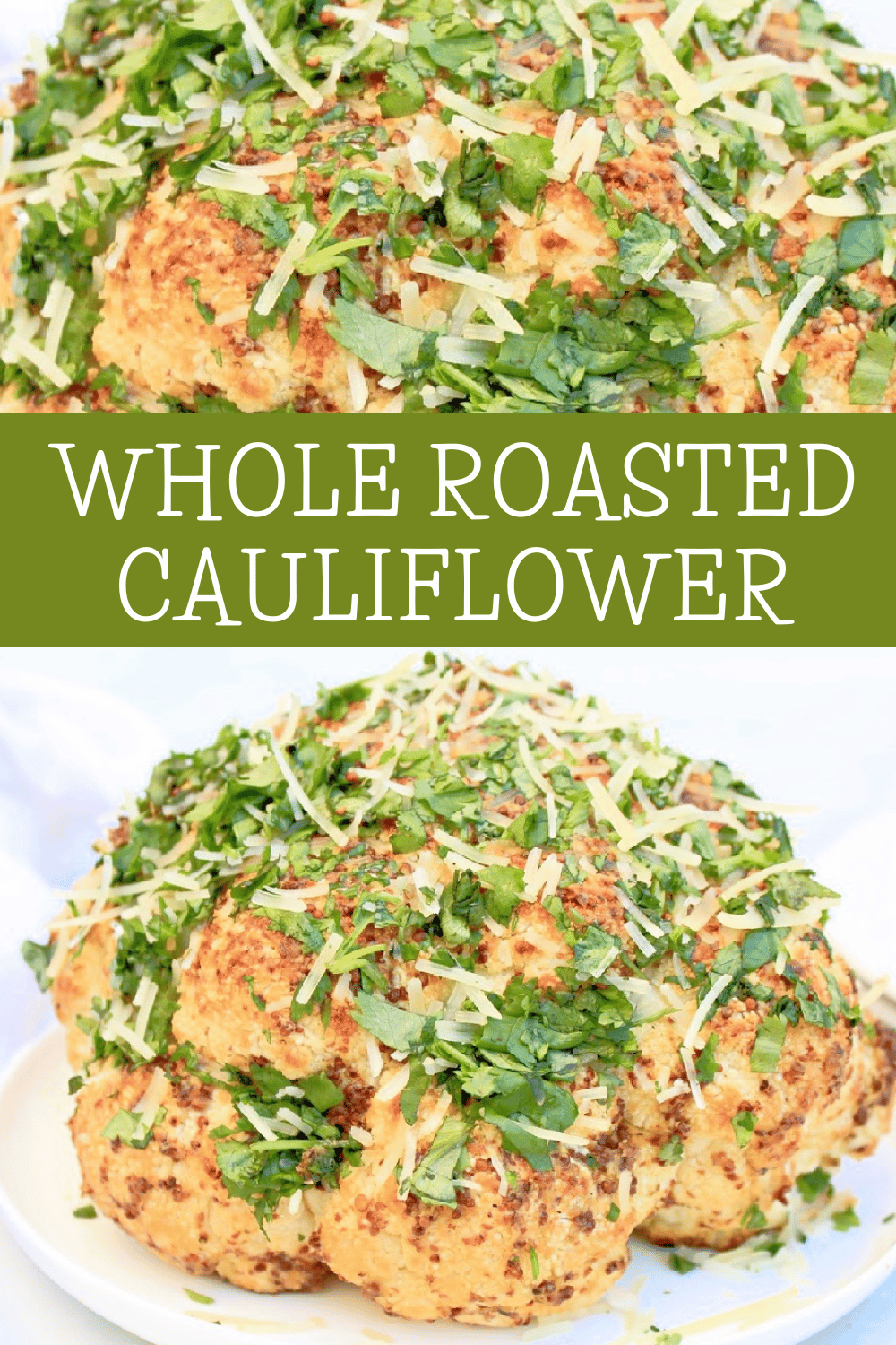 Whole Roasted Cauliflower ~ Easy to make and suitable as a vegan or vegetarian roast for the holiday table yet easy enough for every day!  via @thiswifecooks