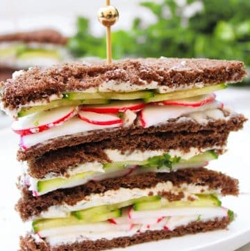Cucumber and Radish Tea Sandwiches ~ These petite finger sandwiches made with non-dairy Boursin are simple to make and completely delicious!